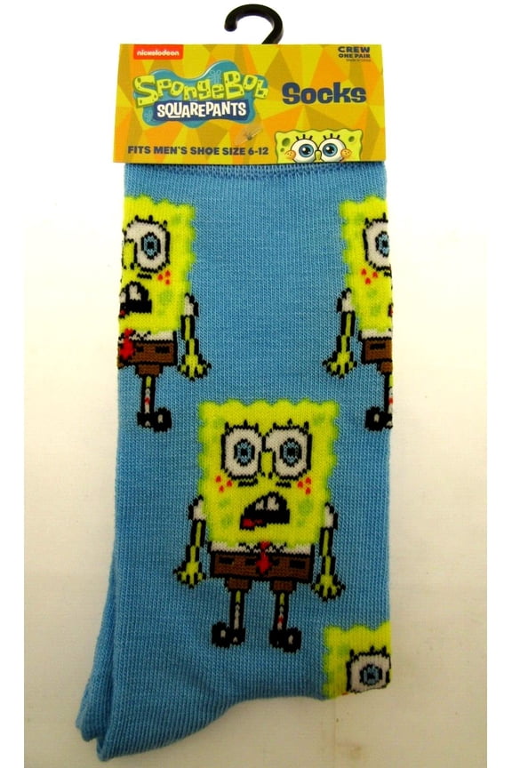 One Pair of Sponge Bob Crew Socks for Men Shoe Sizes 6 - 12