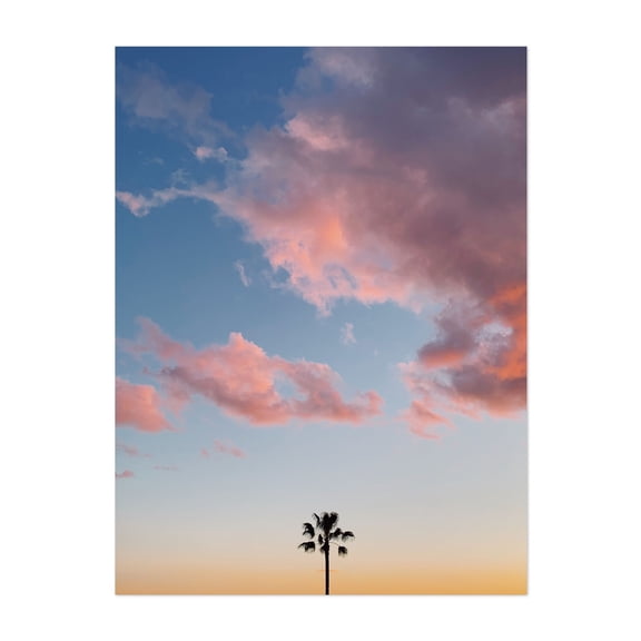 One Palm - Los Angeles California Photography Sunset Palm Tree Minimalist Tropical Pastel Skyline Scenic Unframed Wall Art Print 16 x 20 inches