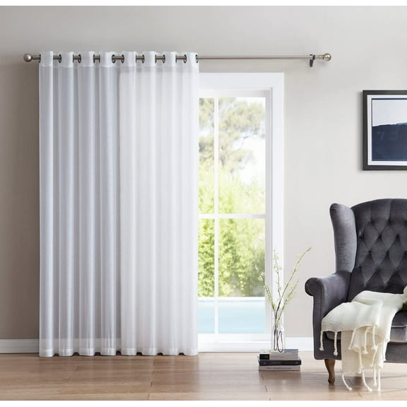 One Panel Extra Wide Sheer Voile Patio Door Grommet Curtain Panel for Sliding Doors (White) - Width 2m*Height 1.7m
