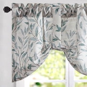 VOGOL One Panel Leaves Pattern Tie-up Adjustable Valance, Curtain Shades for Bathroom Kitchen, Pocket Top, 52x18 inch, Blue