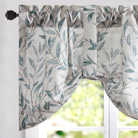 VOGOL One Panel Leaves Pattern Tie-up Adjustable Valance, Curtain Shades for Bathroom Kitchen, Pocket Top, 52x18 inch, Blue
