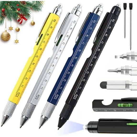 One Pen Nine Functions-Christmas Gifts for Men, 9-in-1 Multi Tool Tech Pen, Metal Ballpoint Pens with Ruler Touch Screwdriver LED Light Screwdriver Opener, Unique Gadget Pens(4pcs*mix)