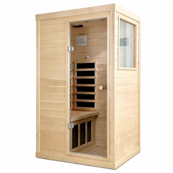 One Person Far Infrared Sauna, Canadian Hemlock Wood, Right-Hinged Door, Indoor Home Spa, 6 Heating Panels, Bluetooth Audio, LCD Touch Control, 37.05