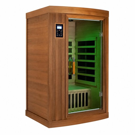 One Person Far Infrared Sauna, Low EMF, Red Cedar Wood, 8 Heating Panels, 1450W, Bluetooth Audio, Indoor Home Spa
