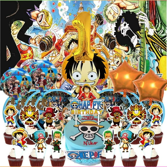 One Piece 1st Tableware Balloons Cake Toppers Backdrop Banner Supplies Party Decor Plates Decorations