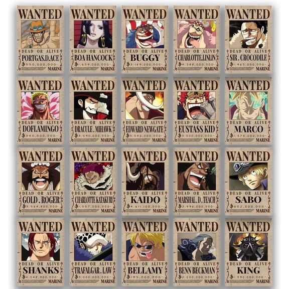 One Piece 20 Pirates Wanted Poster Set - 13x19 Inch Large Wall Art (Anime Decor)