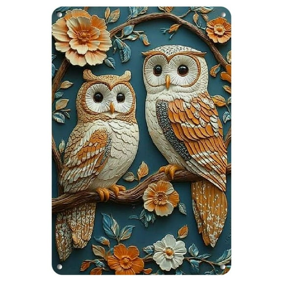 One Piece, 2D Flat Owl Metal Wall Art, Vintage Iron Sign, Suitable for Home, Kitchen, Garden, Bedroom, Bar, Aesthetic Art Decoration 8X12 Inches.