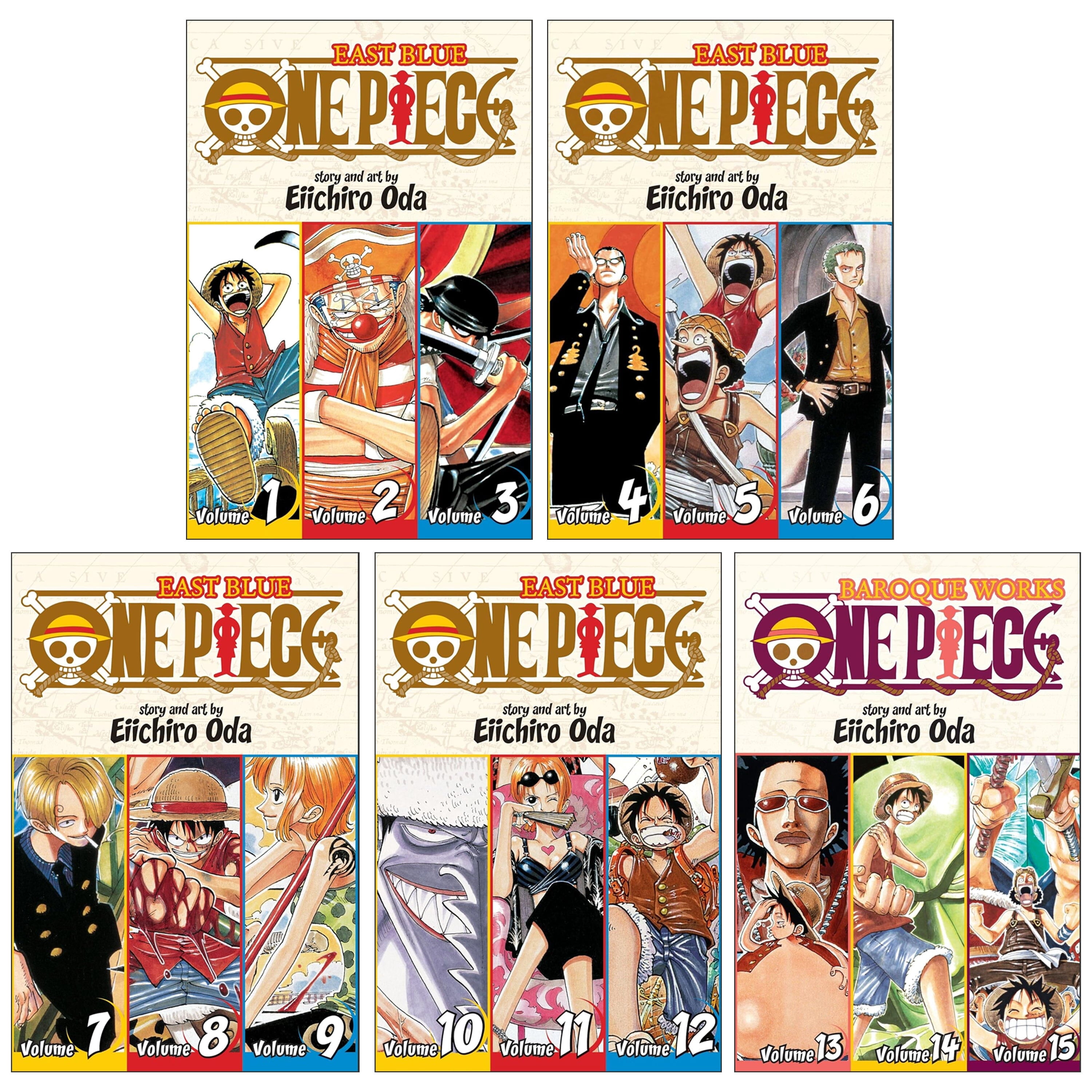 One Piece 3-in-1 Edition (Volume 1-15) by Eiichiro Oda 5 Books Set - Ages 14+ - Paperback