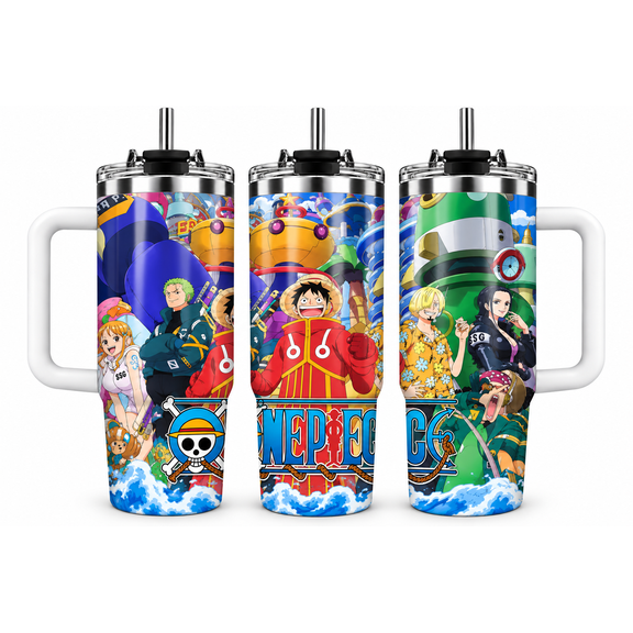 One Piece 40oz Tumbler With Handle, Straw Hat Crew Anime Stainless Steel Insulated Travel Cup