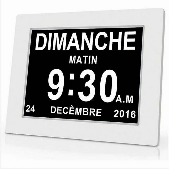 One Piece 7 Inch Digital Calendar Clock with Date and Time, Alzheimer's Clock for Parents, Medication Reminder for Grandparents and Kids - White - 204,