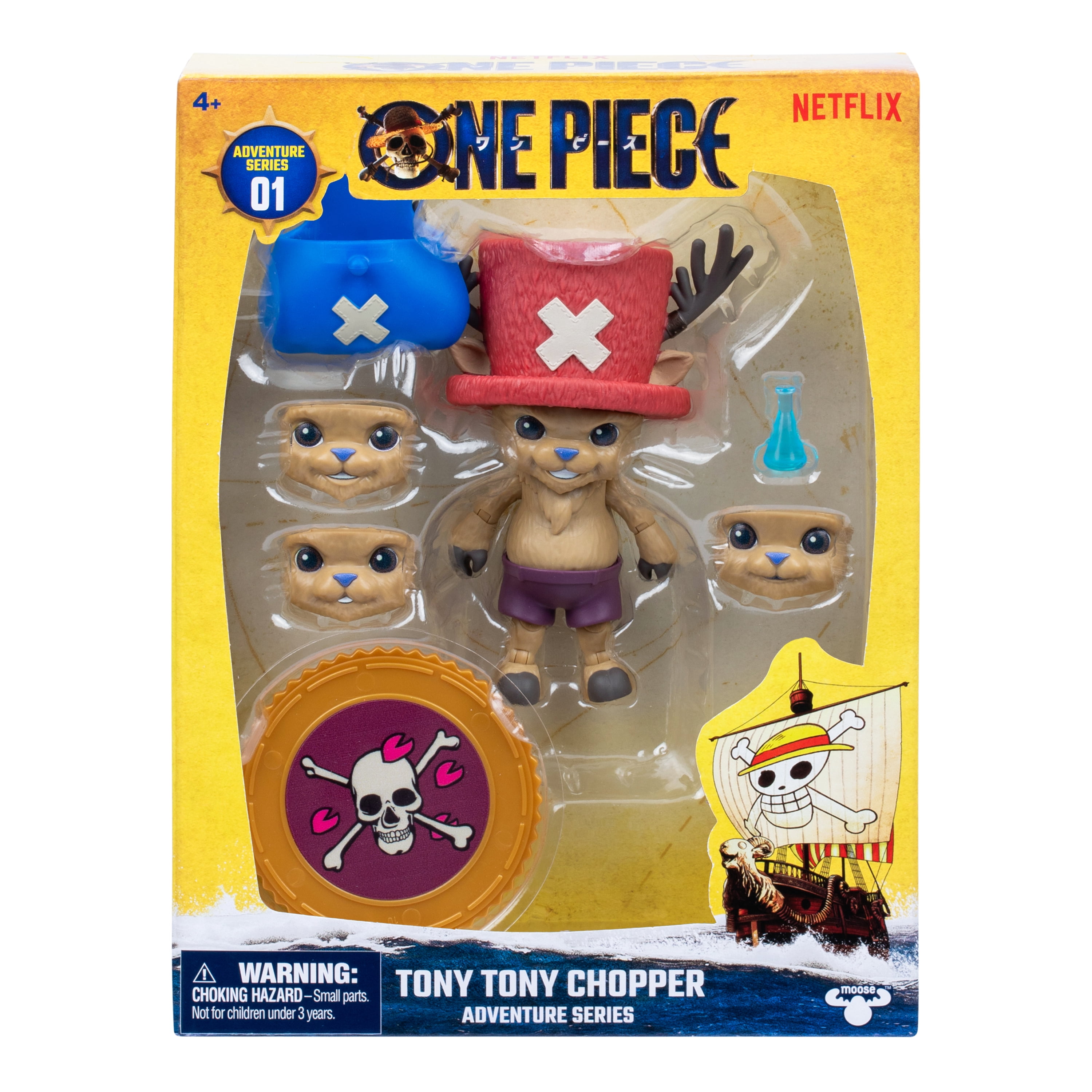One Piece Action Figure Chopper, 4" Action Figure, Includes Swappable Facial Expressions, Medical Bag, Medical Vial, and Berry Coin Display Base, Ages 4+