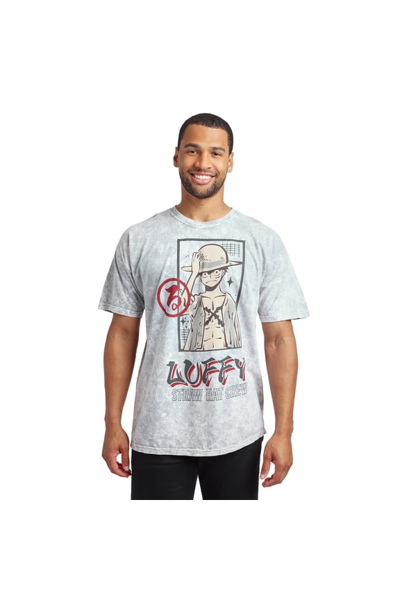 One Piece (Animated Series) Luffy Men's Gray Cloud Wash Short Sleeve Tee - Medium
