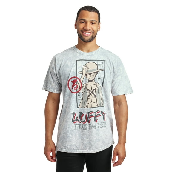 One Piece (Animated Series) Luffy Men's Gray Cloud Wash Short Sleeve Tee - Small
