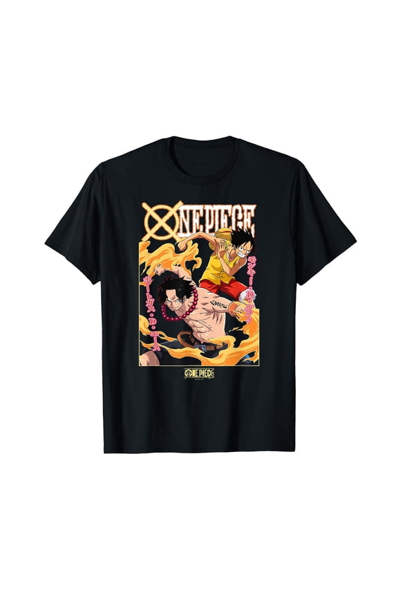 One Piece Anime Ace and Luffy Team Up Kanji T-Shirt