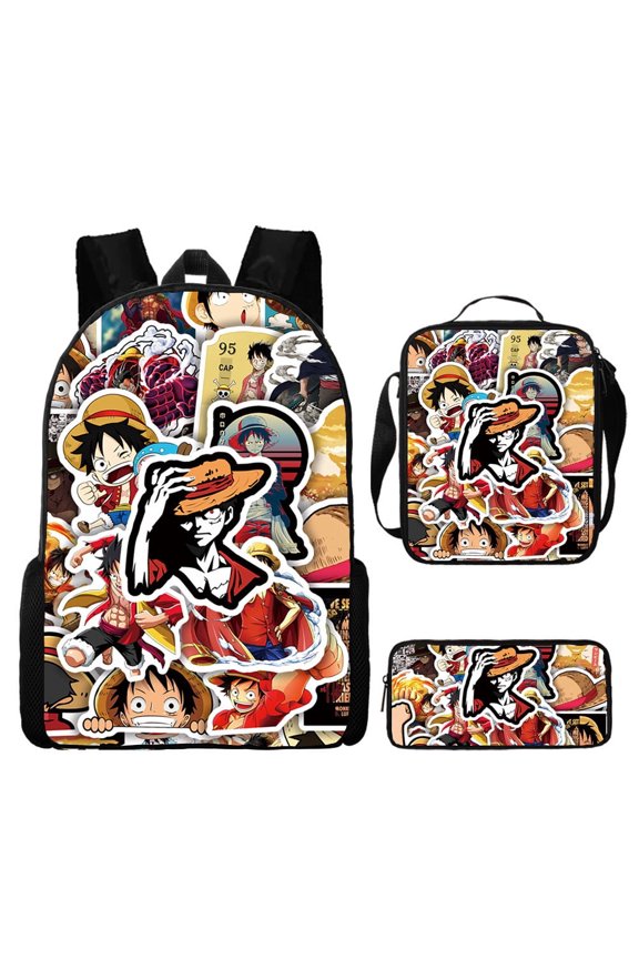 One-Piece Anime Backpack Set 3 Pieces with Shoulder Bag and Pencil Case for Women Men, Fashion Daypack, Classic High Backpack for Teens, Travel Laptop Backpacks
