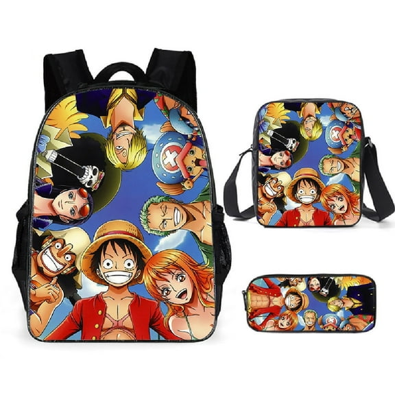 One-Piece Anime Backpack Set 3 Pieces with Shoulder Bag and Pencil Case for Women Men, Fashion Daypack, Classic High Backpack for Teens, Travel Laptop Backpacks