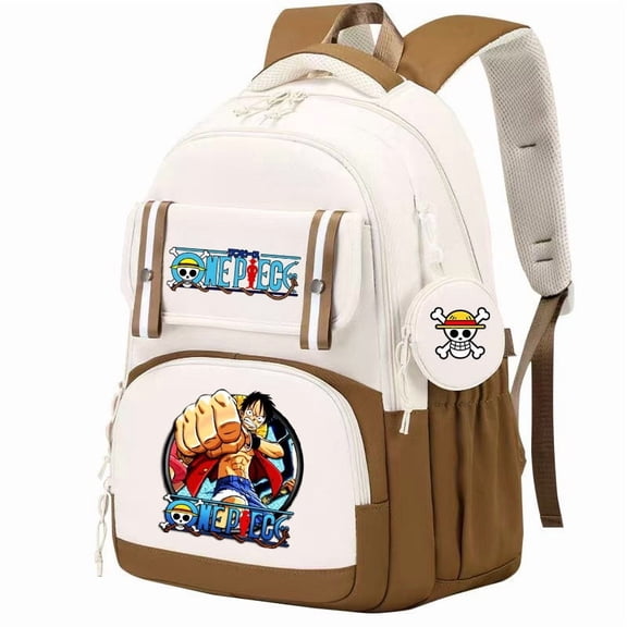 One Piece Anime Backpack with Straw Hat Pirates Coin Pouch,Lightweight Laptop Travel Daypack for Fans