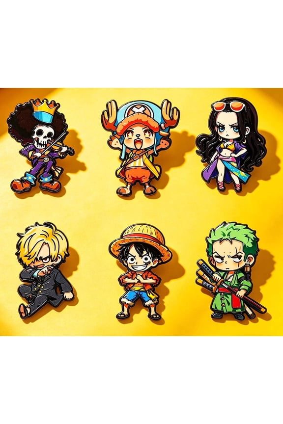 One Piece Anime Enamel Pins,6 Pack Straw Hat Crew Cute Q Version Metal Brooch Pins for Backpack Hat Jacket,Fans Gift