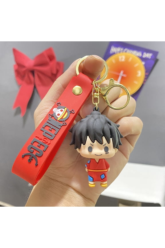 One Piece Anime Keychain,Cute Figure Keychains,PVC Cartoon Character Keyrings with Wrist Strap,Gifts for Fans