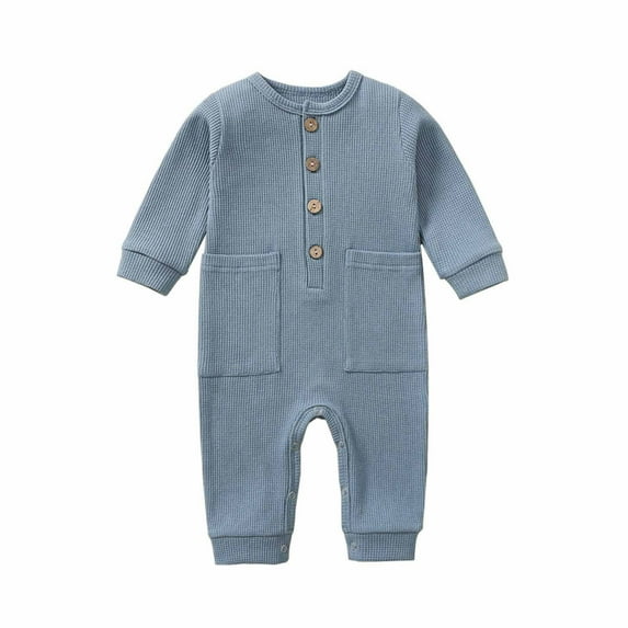 One Piece Baby Romper Deals Juebong Autumn Spring Baby Girls Boys Cute Romper Long Sleeve Button Sweatshirt Jumpsuits,Blue,9-12 Months