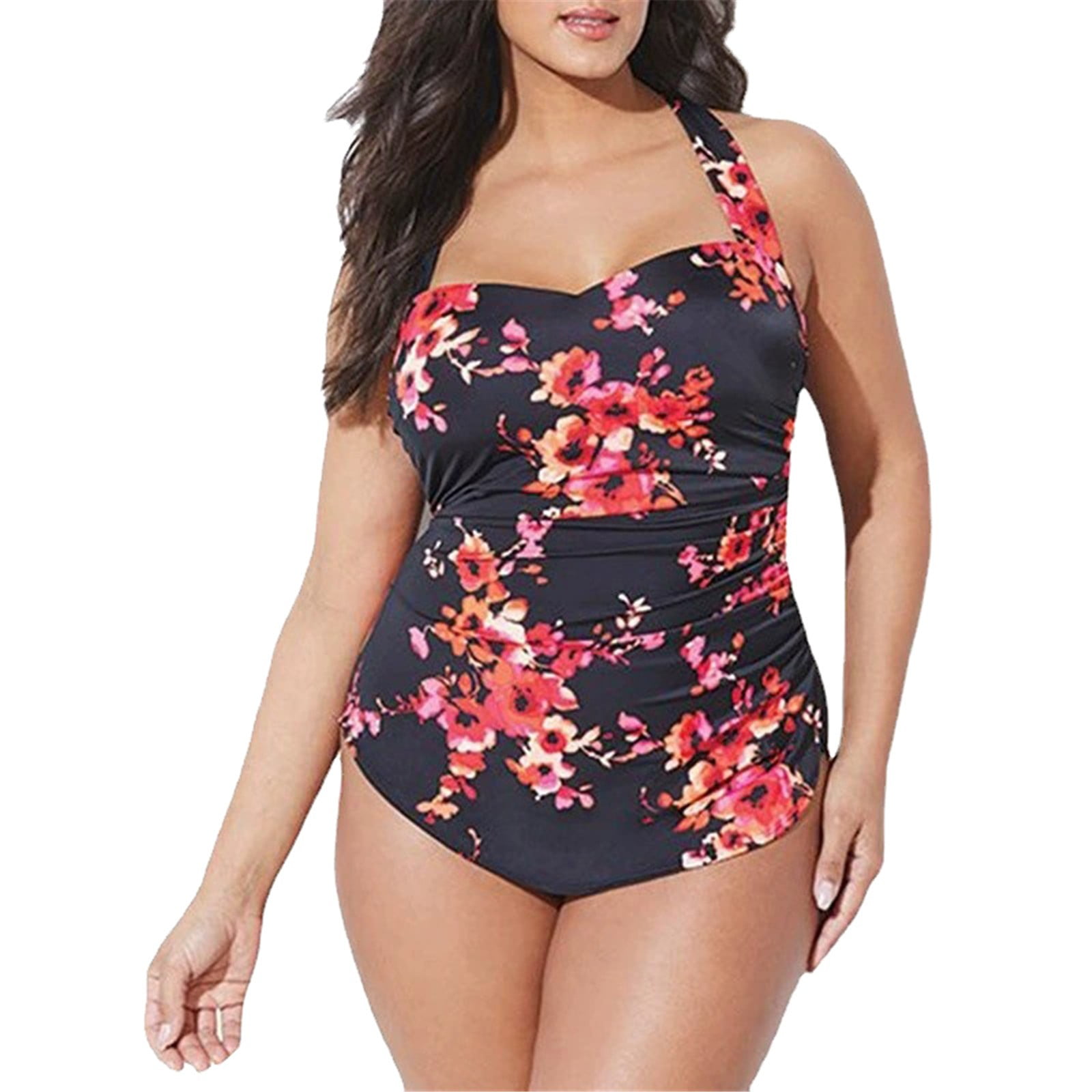 One Piece Bathing Suit For Women Floral Print Neckline