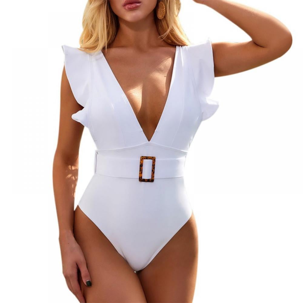 One Piece Bathing Suit for Women, Halter Deep V Neck Tummy Control
