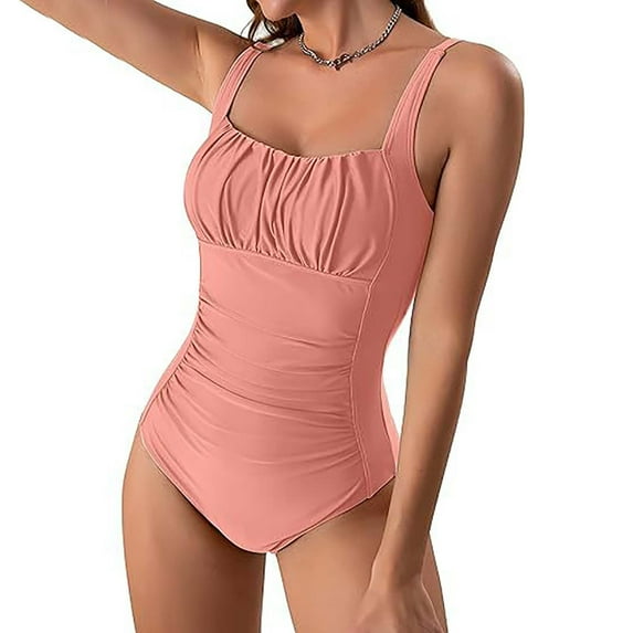 One Piece Bathing Suit for Women, Tummy Ruched Swimsuit Vintage Swimwear Ladies Bathing Suits Tankinis S