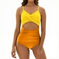 thumbnail image 1 of One Piece Bathing Suit for Women Women Solid Color Back Set Swimsuits Bathing Suits Tankinis Swimwear Yellow,XL, 1 of 6