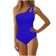 thumbnail image 1 of One Piece Bathing Suits for Women, Ladies One Shoulder Swimsuits Cutout Ruched Bikini Quick Dry Swimming Outfits (XL, Blue), 1 of 5