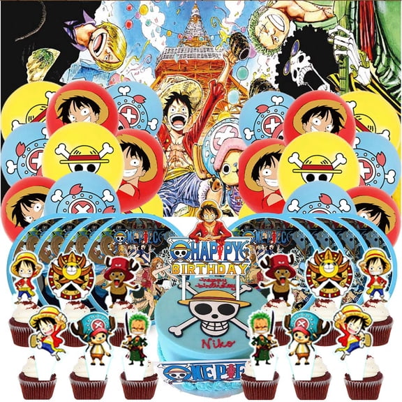 One Piece Birthday Party Supplies Balloons Plates Decoration Cake Topper Decor Tableware Banner Backdrop