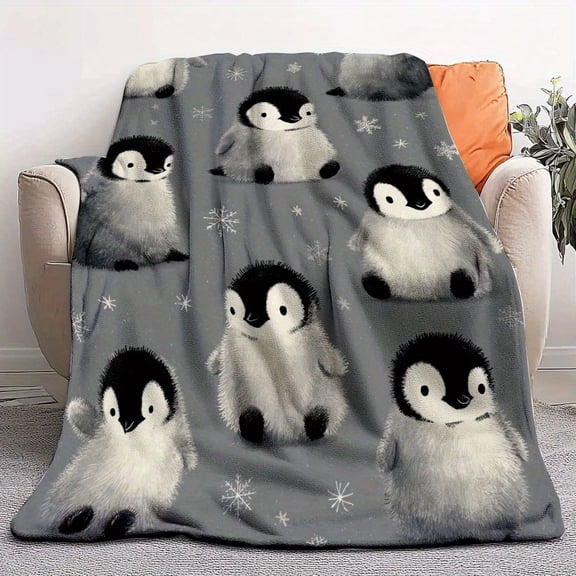 One Piece of Blanket Featuring Retro Fluffy Penguin Design with Snowflakes Soft Ideal for Use on Sofas Beds Vehicles Office Perfect for Camping Traveling It Makes Wonderful Gift for Any Time