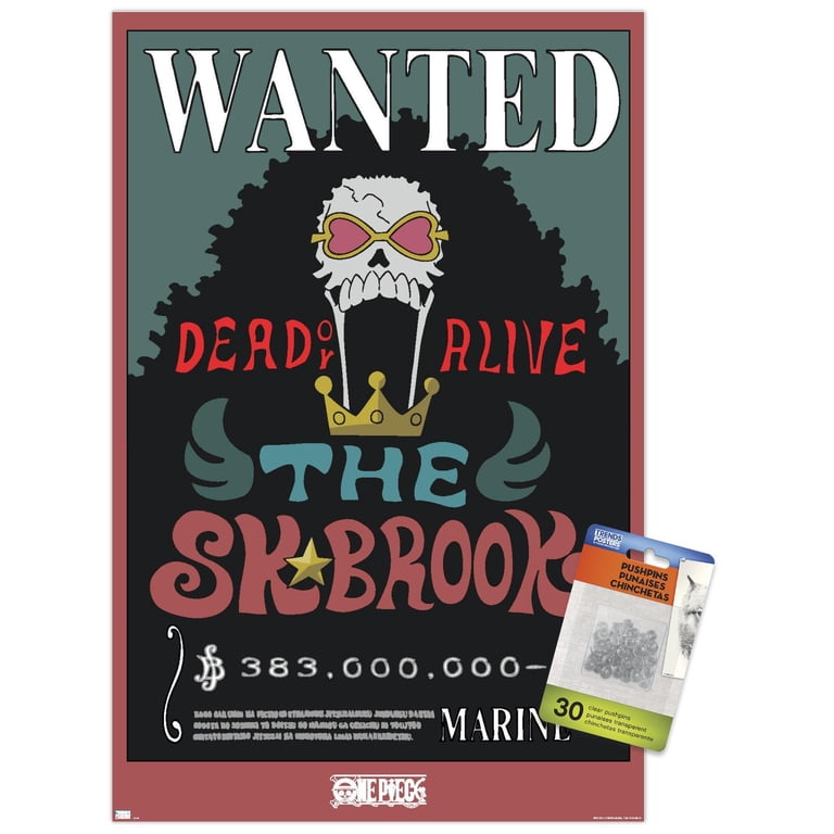 One Piece - Brook Wanted Poster Wall Poster with Push Pins, 14.725