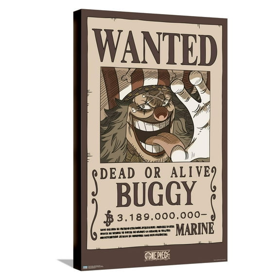 One Piece - Buggy Wanted Poster Canvas Wall Poster, 14.725" x 22.375"