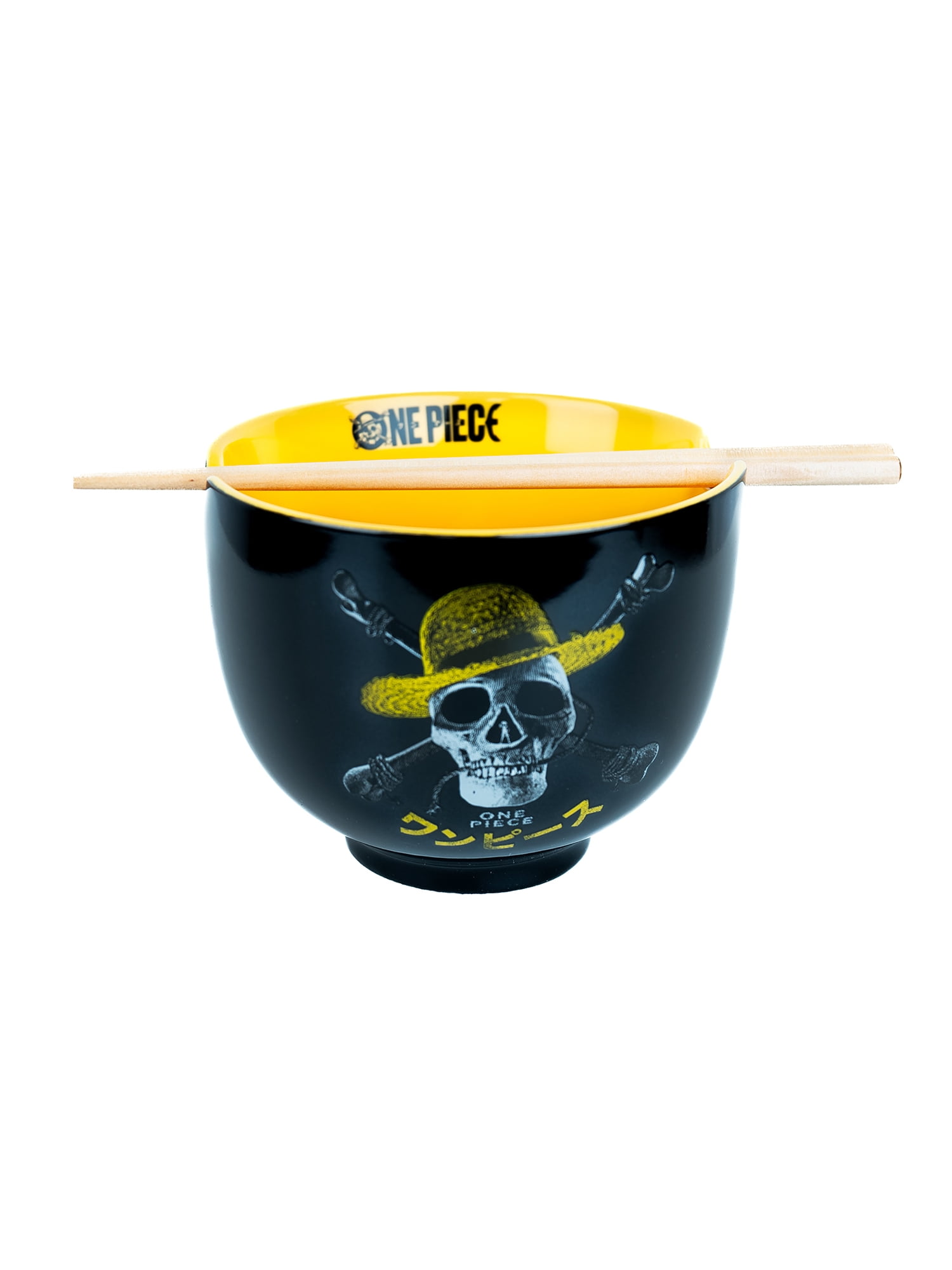 One Piece, Ceramic Noodle Bowl Set with Chopsticks, Black and Yellow
