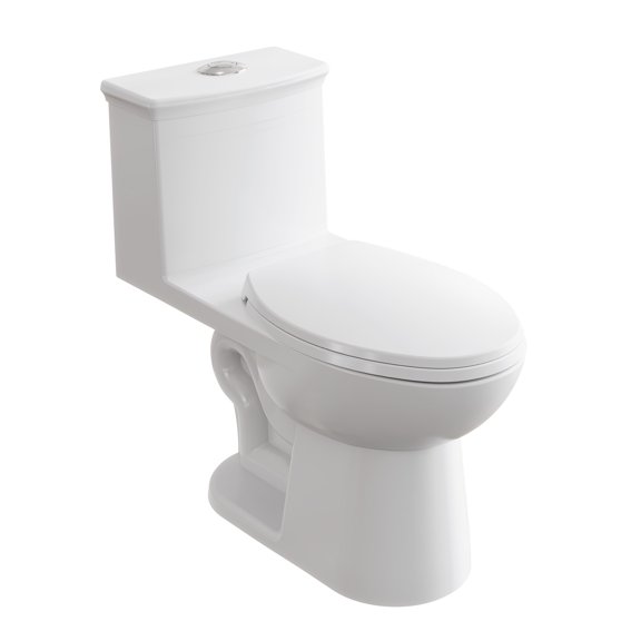 One-Piece Ceramic Toilet, 12 Inch Rough-In ADA Comfort Height Dual Flush 0.8/1.28 GPF, Slow-Close PP Seat, White, Easy Clean, High Efficiency