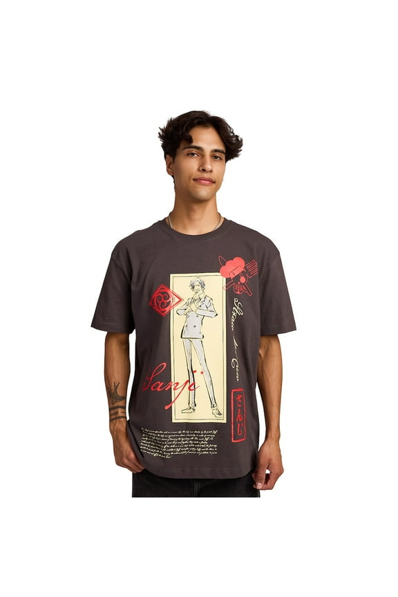 One Piece Character Banner Men's Charcoal Crew Neck Short Sleeve T-shirt-XL
