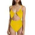 thumbnail image 1 of One Piece Cheeky Swimsuits for Women Cutout Ruched Bathing Suits Spaghetti Strap Adjustable Open Back Vacation Beachwear Yellow, XXL, 1 of 3