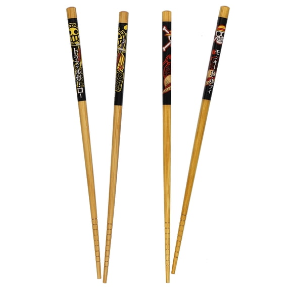 One Piece Chopsticks Straw Hat Pirates Designs 8.85" Reusable Bamboo Set, 2 Pack