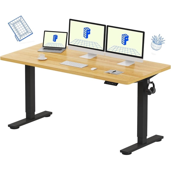 One-Piece Electric Adjustable Standing Desk, 60" x 24" Maple Desktop, 176 LBS Capacity, 4 Memory Presets, 28.1"45.7" Height Range