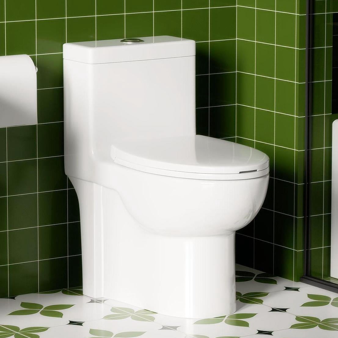 One Piece Elongated Toilet,1.1/1.6 GPF,Button on the Tank top,Soft Closing Seat,White 02
