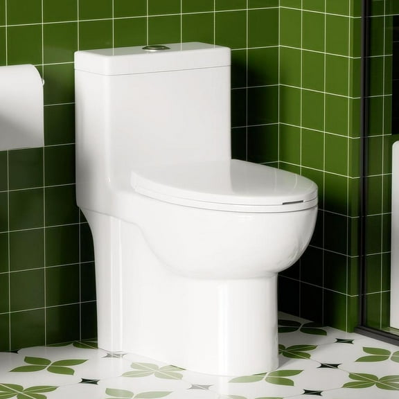 One Piece Elongated Toilet,1.1/1.6 GPF,Button on the Tank top,Soft Closing Seat,White