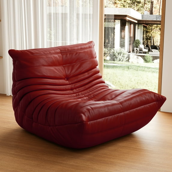 One Piece Fireside Chair Lazy Sofa Floor Chair Modern Bean Bag Couch Accent Chair for Bedroom Living Room,Burgundy