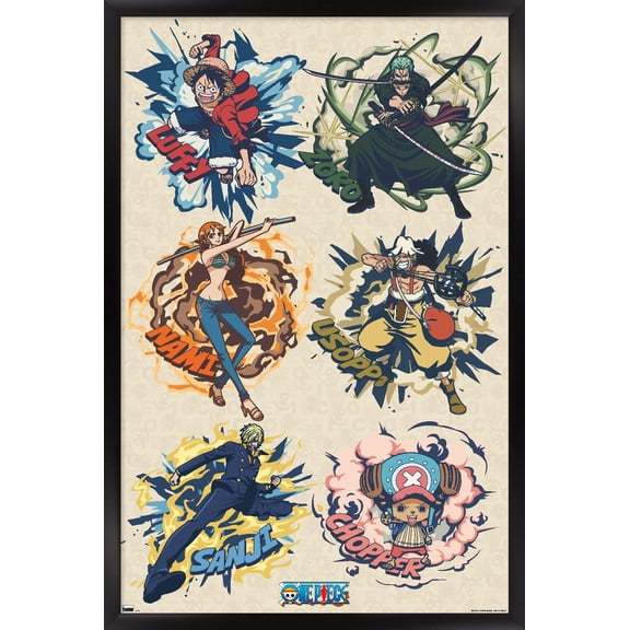 One Piece: Fishman Island - Badges Grid Wall Poster, 22.375" x 34" Framed