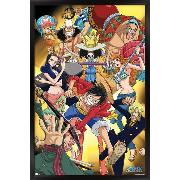 One Piece: Fishman Island - Crew Gold Wall Poster, 14.725" x 22.375" Framed
