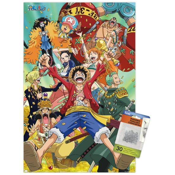 One Piece: Fishman Island - Crew Treasure Wall Poster with Push Pins, 14.725" x 22.375"