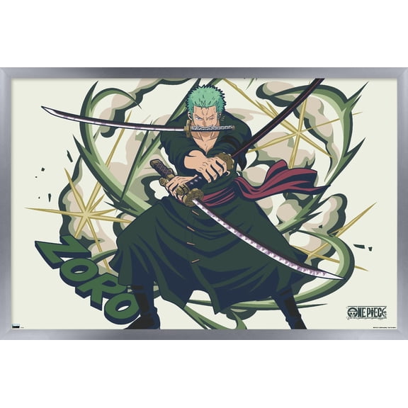 One Piece: Fishman Island - Roronoa Zoro Three Swords Wall Poster, 22.375" x 34" Framed