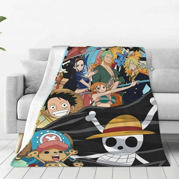 One Piece Flannel Throw Blanket Cartoon Blanket Soft Plush Blankets Room Decorative Blankets for Women Men 40x50 inch