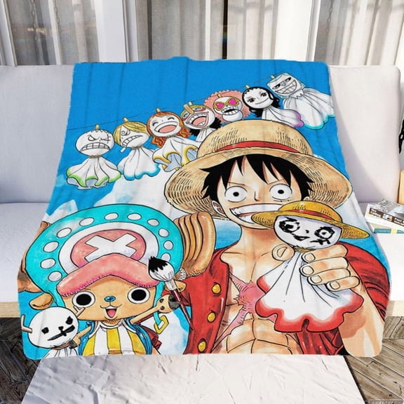 One Piece Flannel Throw Blanket Cartoon Blanket Soft Plush Blankets Room Decorative Blankets for Women Men 40x50 inch