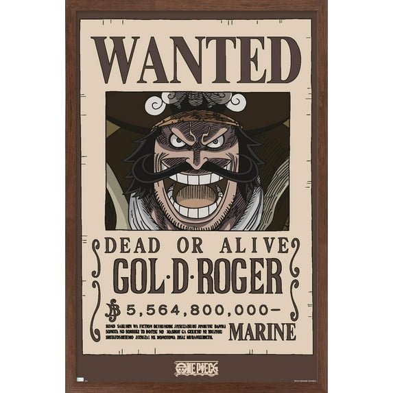One Piece - Gol D Roger Wanted Poster Wall Poster, 14.725" x 22.375" Framed