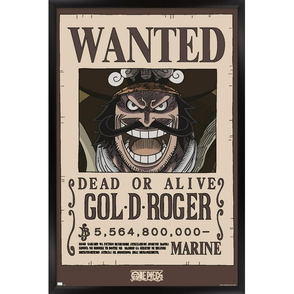 One Piece - Gol D Roger Wanted Poster Wall Poster, 14.725" x 22.375" Framed